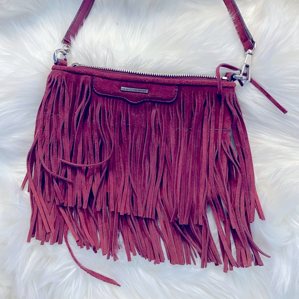 Rebecca Minkoff fringe suede Crossbody in a rich wine color